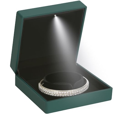 LETURE Luxury LED Light Bracelet Gift Box Velvet Jewelry Bangle Box Storage Case Organizer Holder for Wedding Engagement Proposal Birthday and Anniversary Green