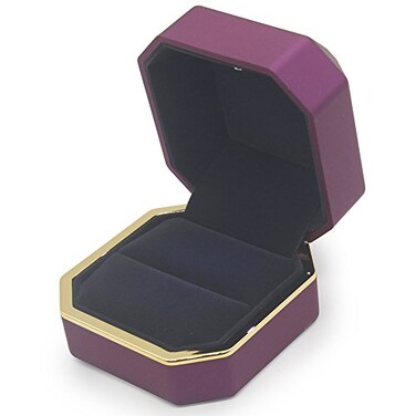 AVESON Luxury Ring Box Square Velvet Wedding Ring Case Jewelry Gift Box with LED Light for Proposal Engagement Wedding Purple