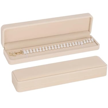 LETURE 2 Pieces Long Velvet Chain Necklace Gift Box Set Bracelet Storage Case Jewellry Display Box for Wedding EngagementProposal Birthday and Anniversary Apricot