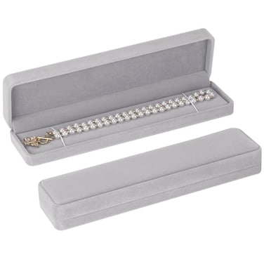 LETURE 2 Pieces Long Velvet Chain Necklace Gift Box Set Bracelet Storage Case Jewellry Display Box for Wedding EngagementProposal Birthday and Anniversary Grey2pcs