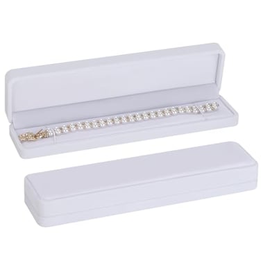 LETURE 2 Pieces Long Velvet Chain Necklace Gift Box Set Bracelet Storage Case Jewellry Display Box for Wedding EngagementProposal Birthday and Anniversary White2PCS
