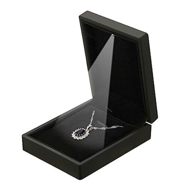 LETURE LED Light Pendant Necklace Gift Box Velvet Jewelry Storage Display Case for Proposal Engagement Wedding Anniversary Birthday Valentines Day Black