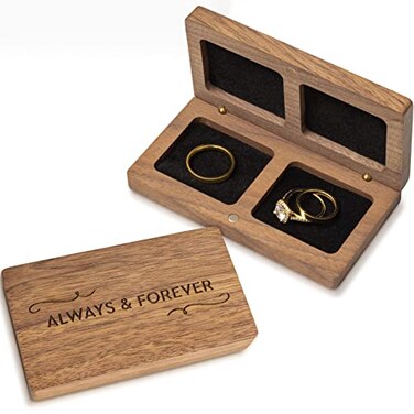 Prazoli Products Prazoli Ring Box for Wedding Ceremony Wooden Ring Bearer Box Wedding Accessories Double Ring Boxes for Two Rings Case Rustic Keepsake Wedding Ring Holder Small His and Hers Ring Box F