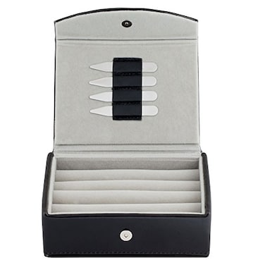 Cuff-Daddy CuffDaddy Mens Leather Travel Cufflinks Ring Storage Box Case Includes 2 Sets Metal Collar Stays Holds 9 To 12 Pairs 575 x 475 x 175 inches Holder Organizer