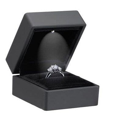 ALLURE BOXDISPLAY COMPANY Allure Luxury Ring Box With LED Light Square Shaped Elegant Diamond Ring Case For Unique Proposal Engagement Or Wedding Small Black Velvet Interior Jewelry Display Gift Bo