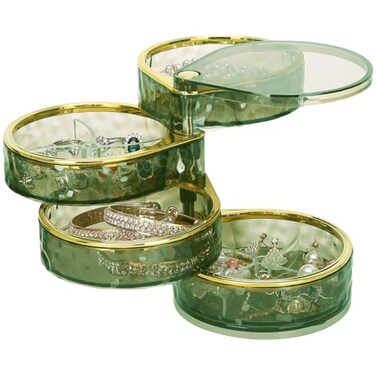 LETURE 4Layers Rotatable Jewelry Organizer Storage Box Clear Jewelry Holder Case for Ring Earring Necklaces Bracelets Makeup Hair Accessories