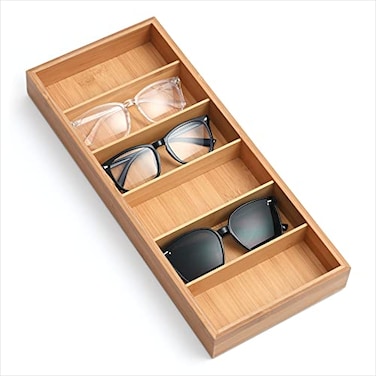 Lunavita 6Slot Sunglasses Organizer Tray Sunglasses Storage Case Eyeglass Display Eyewear Display BoxJewelery Display Organizer Tray Natural Bamboo