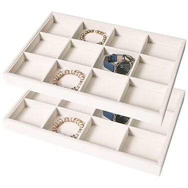 Coward 2PC Stackable 12 Grids Jewelry Organizer Tray Bracelet Display Stand for Selling Velvet Necklace Holder Earring Box Storage 12grid12grid