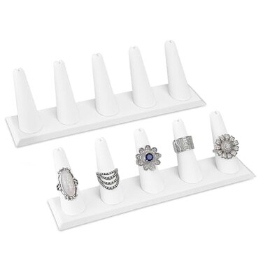 MOOCA 2 Pcs Set Ring Organizer for Showcase Display Drawer 5 Long Ring Storage Holder Jewelry Display Stands Showcase Jewelry Storage Counter White Leatherette 8 W x 2 18 D x 2 12 H in