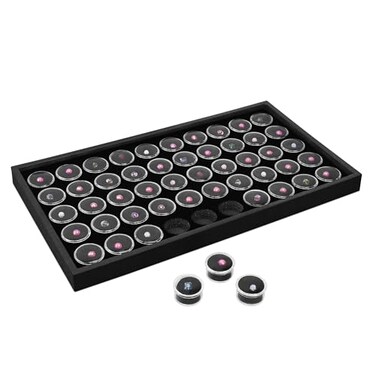 Ikee Design Black Foam Gem Jars Showcase Stackable Display Tray for Collectibles Home Organization Storage Box with 50 Gemstones and Bead Storage Jars