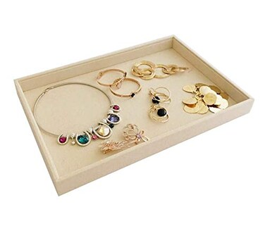 Svea Display Large Beige Premium Quality Velvet Jewelry Display Box Tray Stackable Practical Trade Show Home Store Open Tray