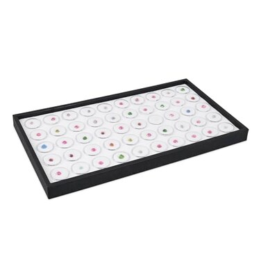 Ikee Design White Foam Gem Jars Showcase Stackable Display Tray for Collectibles Home Organization Storage Box with 50 Gemstones and Bead Storage Jars White FoamBlack Tray