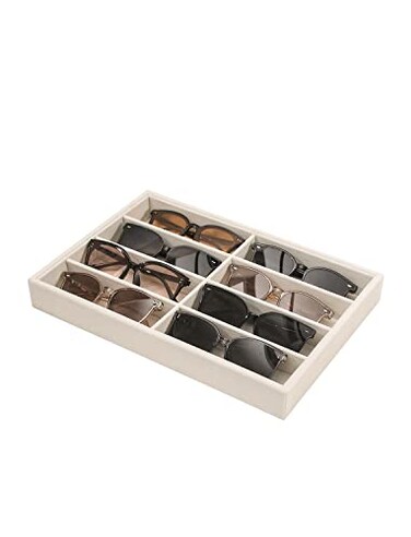 Coward Sunglass Organizer Beige Velvet Glasses Trays Eyeglasses Watches Jewelry Display Men Women 8 Grids