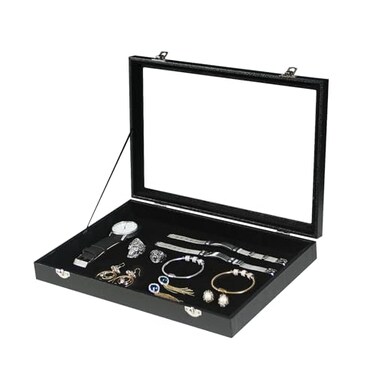 Coward Jewelry Organizer Box Black Velvet Blank Display Tray Case with Lid for Storage Necklaces Bracelets Rings Beads and Jewelry Accessories