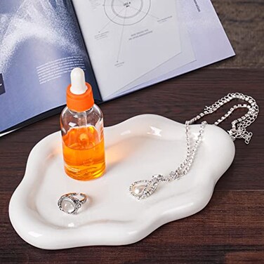 BIGPIPI Ceramic Jewelry Tray Dish for Ring Key Trinket Cute Cloud Shape Decorative Jewelry Plate Holder Room Decor Aesthetic Gift White