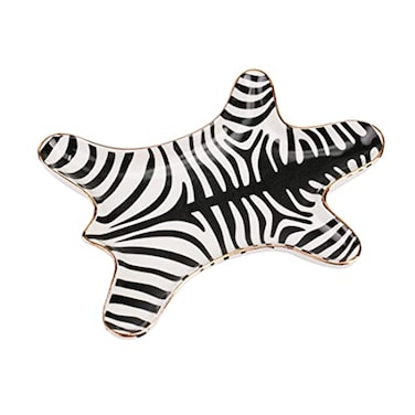 NUYKOUY Zebra Stripe Jewelry Tray Ceramic Dishes Plate Gilded 59 Gold Black