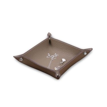XYJG Genuine Cowhide Leather Desktop Storage Organizer Bedside Vanity Tray Catchall Nightstand Caddy for Phone Wallet Coin Jewelry Etoupe Grey