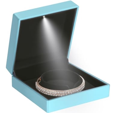 LETURE Luxury LED Light Bracelet Gift Box Velvet Jewelry Bangle Box Storage Case Organizer Holder for Wedding Engagement Proposal Birthday and Anniversary Daphne Blue