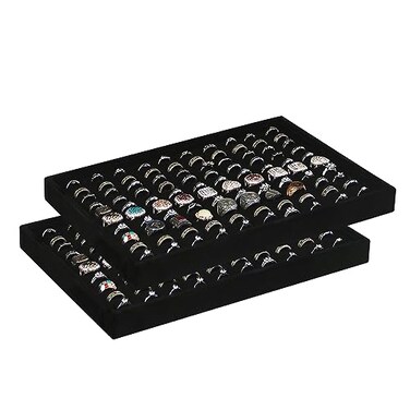 Coward 2PcsSet Black Velvet Stackable Ring Organizer Tray Velvet Ring Earring Stud Jewelry Display Holder Tray for Store Selling or Home Show Storage