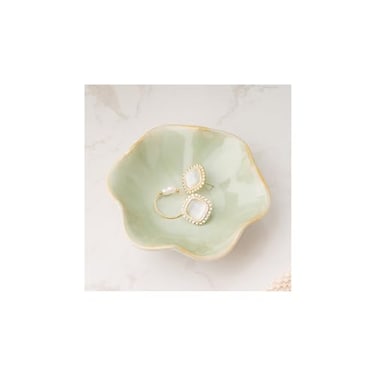 Mecaikru Ceramic Trinket Dish Ring Tray Decorative Jewelry Dish for Earrings Necklaces Watch Keys for Women White Green