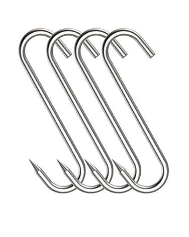 NACETURE 4 Pack S Meat Hooks for Butchering 10mm 8 inch Premium Stainless Steel Butcher Hanging Tools for Cooking Smoking Grilling Curing or Processing for Beef Pork Duck Chicken Ribs