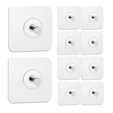 Ginmino Reusable Adhesive Wall Hooks 135lbsMax Transparent Waterproof and Oilproof For Bathroom Kitchen Heavy Duty 10 Pack
