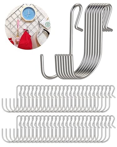 NACETURE 50 Pack Small Metal S Hooks Stainless Steel Wire Hooks S Shape Hangers Mini S Hooks for Hanging Fish Shaped Wall Hooks for Hanging Jewelry Kitchenware Clothes