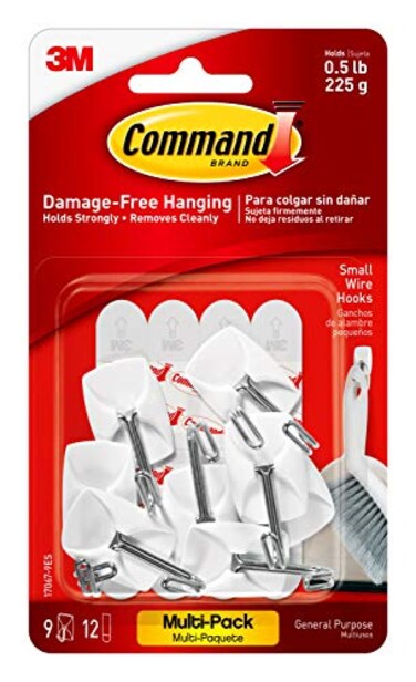 Command Small Wire Toggle Hooks Damage Free Hanging Wall Hooks with Adhesive Strips No Tools Wall Hooks for Hanging Organizational Items in Living Spaces 9 White Hooks and 12 Command Strips