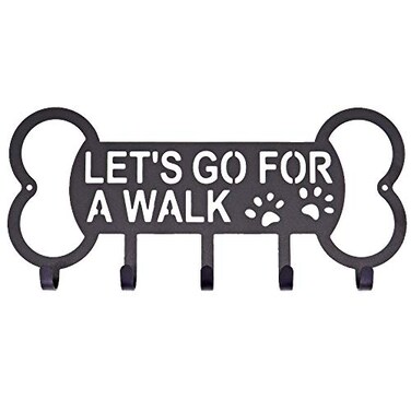 PET ARTIST Wall Dog Leash Holder with 5 Hooks Decorative Metal Dog Leash Hanger and Organizer for Collars Leashes and Key Storage