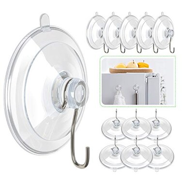 Hangerspace Suction Cup Hooks 177 Inches Clear PVC Suction Cups with Metal Hooks Removable Small Suction Cups for Shower Bathroom Kitchen Wall Window Glass Door 12 Pack