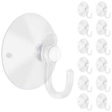 LuluEasy 12 Pieces Large Suction Cups with Hooks 2 inch Clear Plastic Sucker Hooks for Glass Window Wall Festivals Parties Theme Carnival Decoration Door Bathroom Kitchen