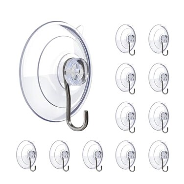 BEADNOVA Suction Cups for Glass 25 Inches Window Suction Hooks Window Cups with Hooks for Home Kitchen Bathroom Wall 12 Packs