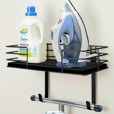 THYGIFTREE Ironing Board Holder Wall Mount Metal Ironing Board Hanger with Shelf Laundry Room Decor and Accessories Iron Holder for Laundry Fits TLeg Ironing Board Industrial Decor Black