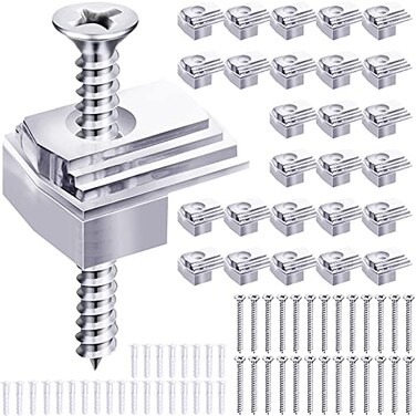 FFNIU Mirror Holder Clips Kit 48 Pack Crystal Clear Mirror Plastic Hangers Glass Retainer Clips Kit with Upgraded Extended Screws and Anchor for Fixing Mirrors Door