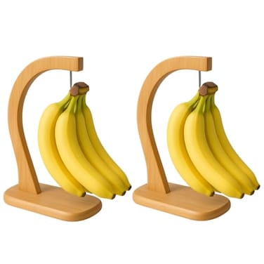 JapanBargain 2Pack Bamboo Banana Hanger Wooden Banana Hook Stand for Countertop Fruit Display Storage