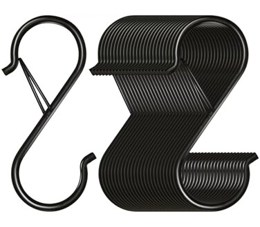 Waitkey 32 Pack S Hooks for Hanging 35 inch Heavy Duty Metal S Hooks with Safety Buckle S Shaped Hooks Pot Rack Closet Hooks for Hanging Plants Clothes Kitchen Utensil Pots Pans Bags Black