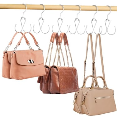 ZEDODIER 6 Pack Purse Hanger Bag Organizer for Closet Heavy Duty Rotatable Purse Holder with 12 Storage Capacity Bag Storage Rack for Purses Bags Backpacks Silver