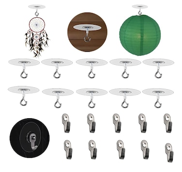 Crhexpva No Drilling No Hole Adhesive Hooks for Popcorn Ceiling Easy Hanging Smooth or Unsmooth Tile Concrete Glass Wood Wall Ceiling Surface