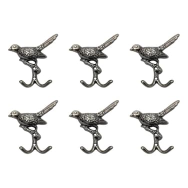 DIY Decor Hub 6 pcs Antique Silver Bird Decorative Wall Hooks for Hanging Coats Keys Towels Bags and More