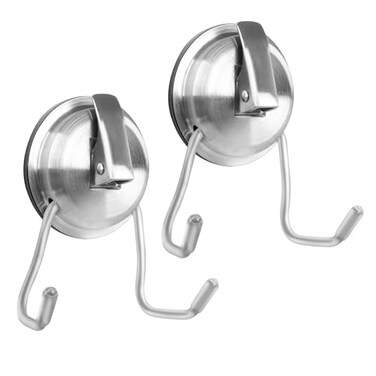 iRomic Stainless Steel Suction Cup Hooks for Shower Bathroom Kitchen Glass Door Mirror Tile Loofah Towel Coat Bath Robe Hook Holder2PCSBrushed Silver