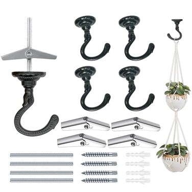 Evsteluo HeavyDuty Ceiling Hooks 2530 lbs Capacity with Hardware Kit for Wood Cement Drywall Installation 4 Sets Black
