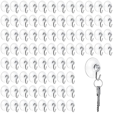 Mudder 50 Pcs Suction Cup Hooks Wall Clear Suction Cups with Metal Hooks Window Hangers for Glass Wall Towel Hangers Supplies Bathroom Glass Kitchen Decorations3 lbs 30 mm