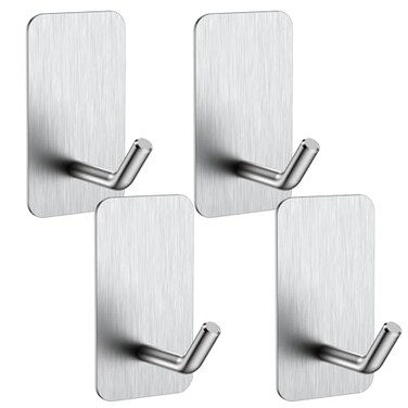 KRUI Mini Fire Blanket Hooks Stainless Steel Adhesive Wall Hooks for Home Office and Outdoor Wall Hanging Waterproof and Fireproof Sliver 4 Pack