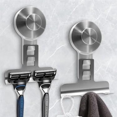 WingWider Suction Cup Razor Holder for Shower Wall 2 PackHeavyDuty 15lbs Suction Hooks for RazorTowelPhoneLoofah Removable DamageFree Metal Shower HookShaver HolderSilver