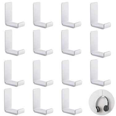 Weewooday 16 Pcs Headphone Hanger Headphone Holder Wall Hook Desk Bulk Adhesive Headset Wall Mount Stand General Purpose