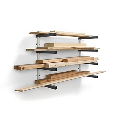 Bora 4Level Lumber Storage Rack Wood and Garage Organization Space Saving Metal Shelf for Pipes Boards Plywood and Building Materials PBR0420 White Gray