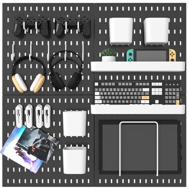 MULSAME Pegboard Combination Kit 252 x 252 Wall Mounted Storage Set with 4 Pegboards 20 Accessories Hanging Peg Boards Organizer