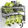SUNALLY Power Tool Organizer Heavy Duty Iron 3 Layers Storage Rack with 4 Drill Holders Floating Tool Shelf Wall Mounted Matte Black Work Shop Garage 150Lbs Load Capacity