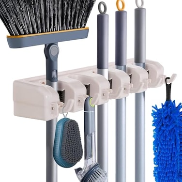 HYRIXDIRECT Broom Hanger Wall Mount Broom and Mop Organizer Wall Hanging Garden Tool Organizers Rack Garage Laundry Room Organizations and Storage with Hooks Heavy Duty