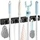 OUTNILI Black Mop Broom Holder Wall Mount with 4 Slots 4 Hooks Rustic Wood Broom Mop Hanger for Pantry Closet Laundry Room Organization Heavy Duty Garden Tool Organizer Black Kitchen Decor